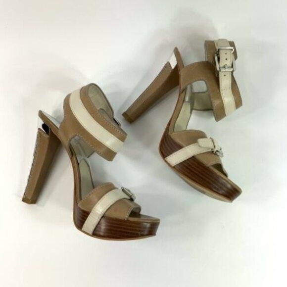 Michael Michael Kors Heels Women Tan Cream Size 8M Open Toe Ankle Strap - Picture 5 of 12